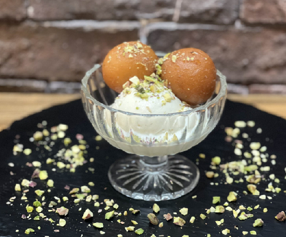 Gulab Jamun with Vanilla Ice Cream