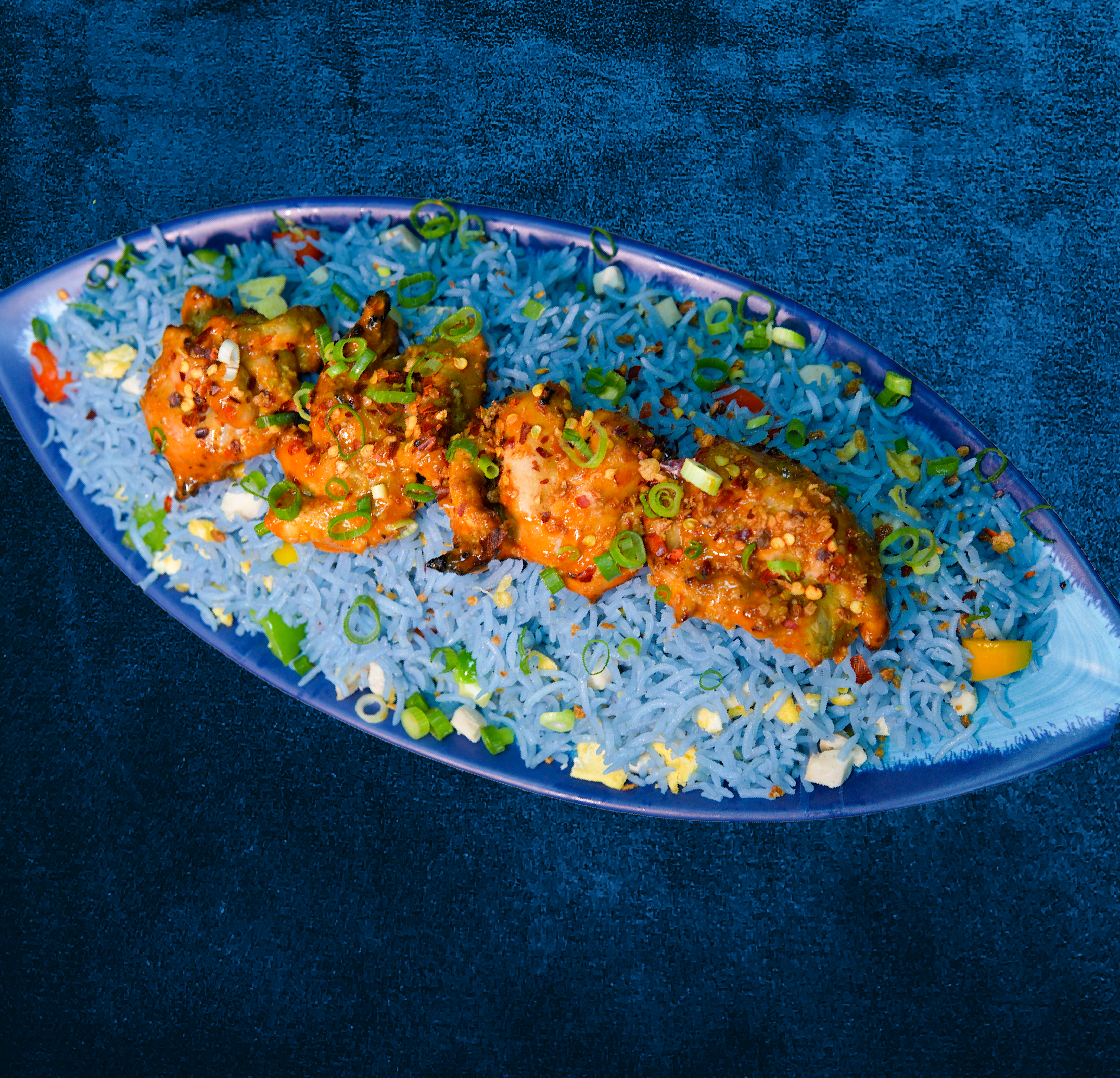 Blue Fried Rice with Hot & Spicy Chicken