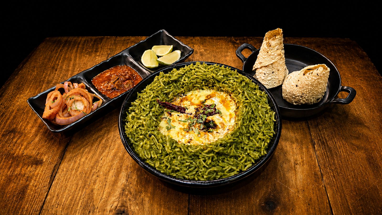Spinach Rice with Dahi Tadka